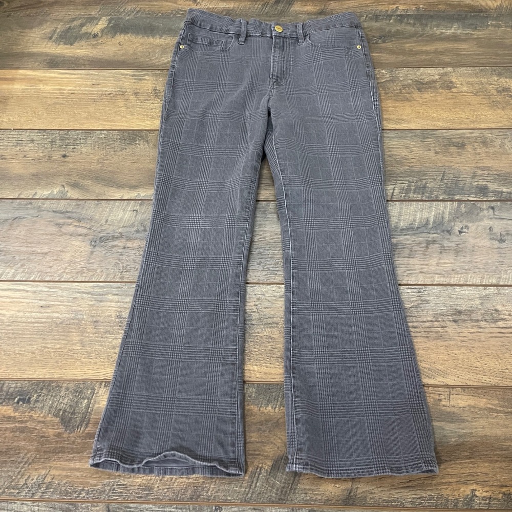 FRAME Le Crop Mini Boot Washed Grey Plaid Corduroy Jeans 28 Stretch Business